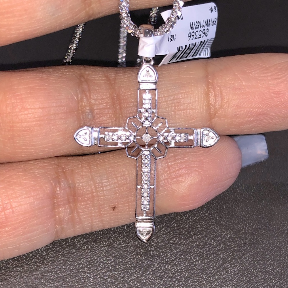 Real diamond beautiful Cross pendant w/ Turkish sparks chain stunning NOT CZ WOW